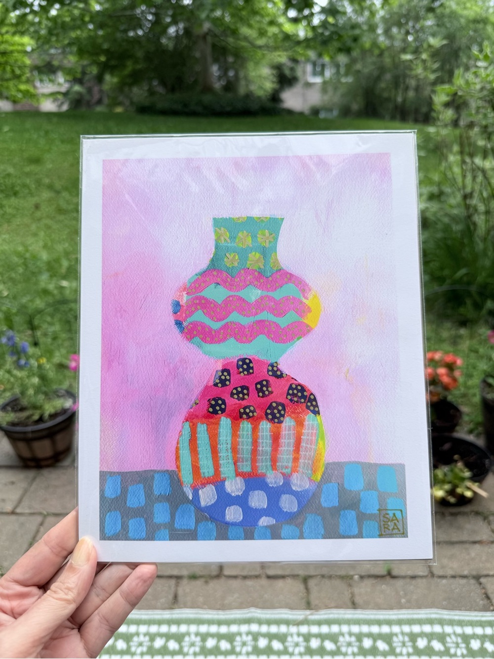 Pink Abstract Vase Art Print by Sara Purves